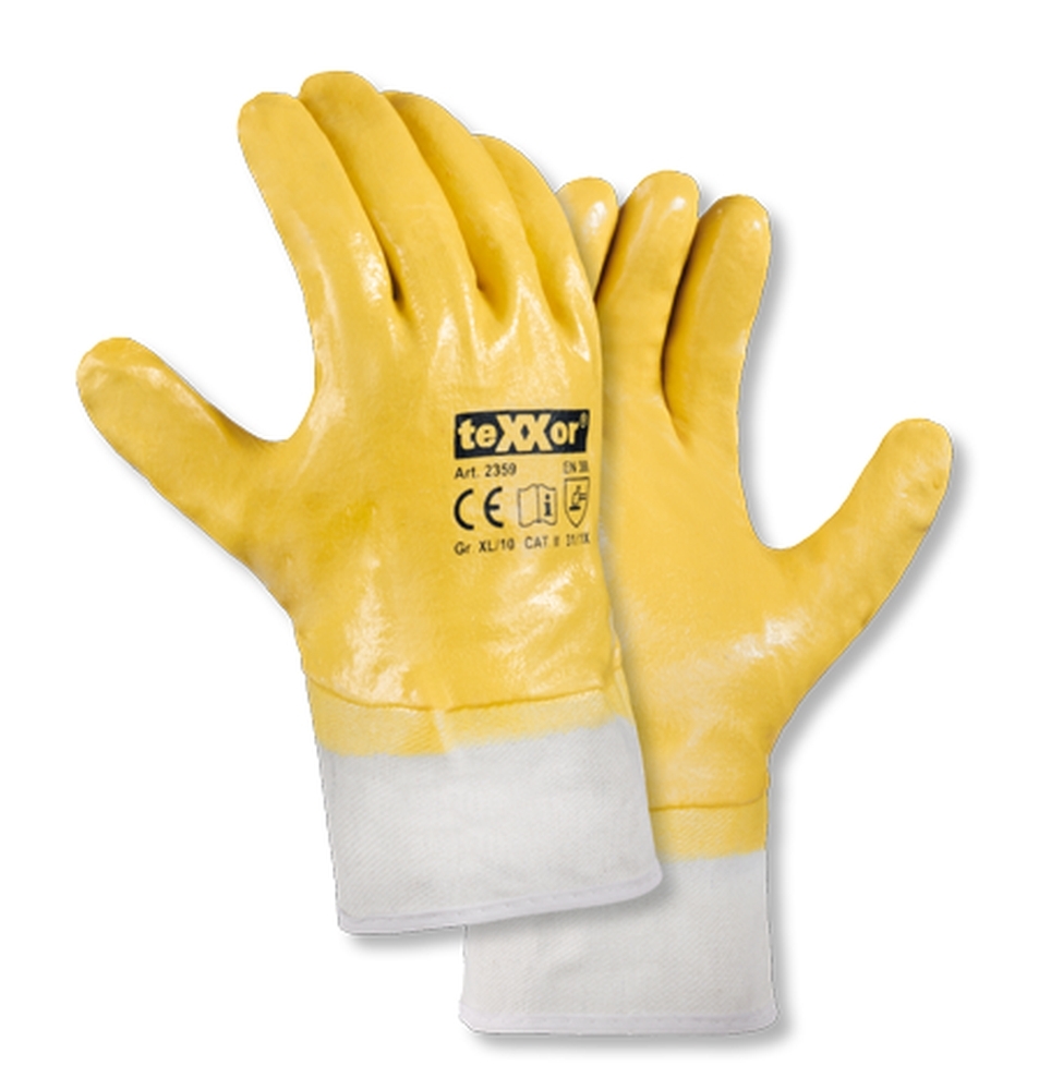 teXXor® Nitril-Handschuhe STULPE in Gelb/Beige – Vorderansicht