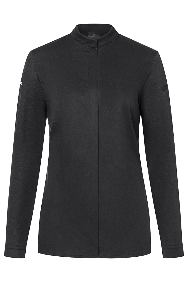 Langarm Damenkochjacke DIAMOND CUT® Avantgarde in Schwarz – Vorderansicht