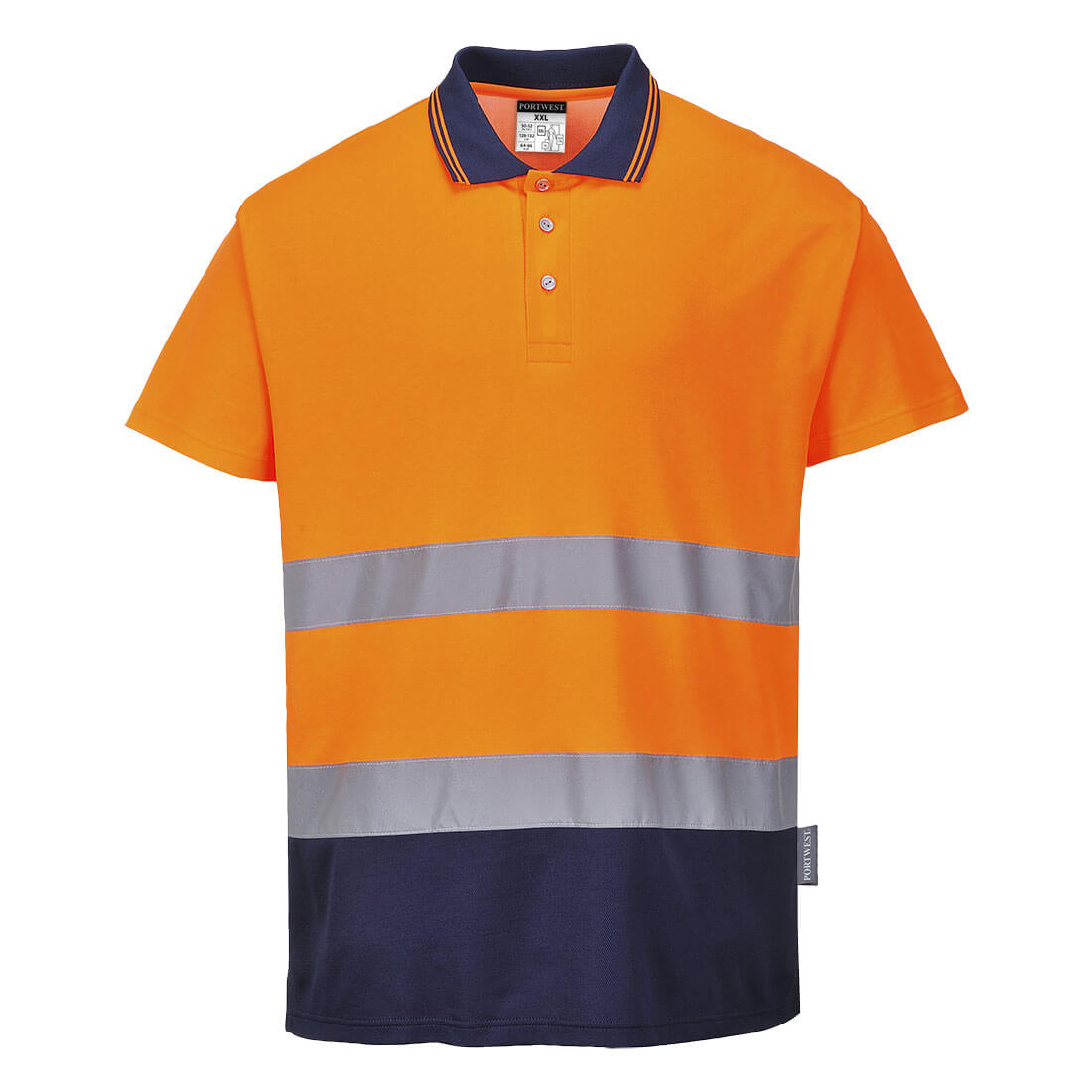 Portwest Hi-Vis Cotton Comfort Contrast Polo Shirt S/S in Orange/Marine – Vorderansicht