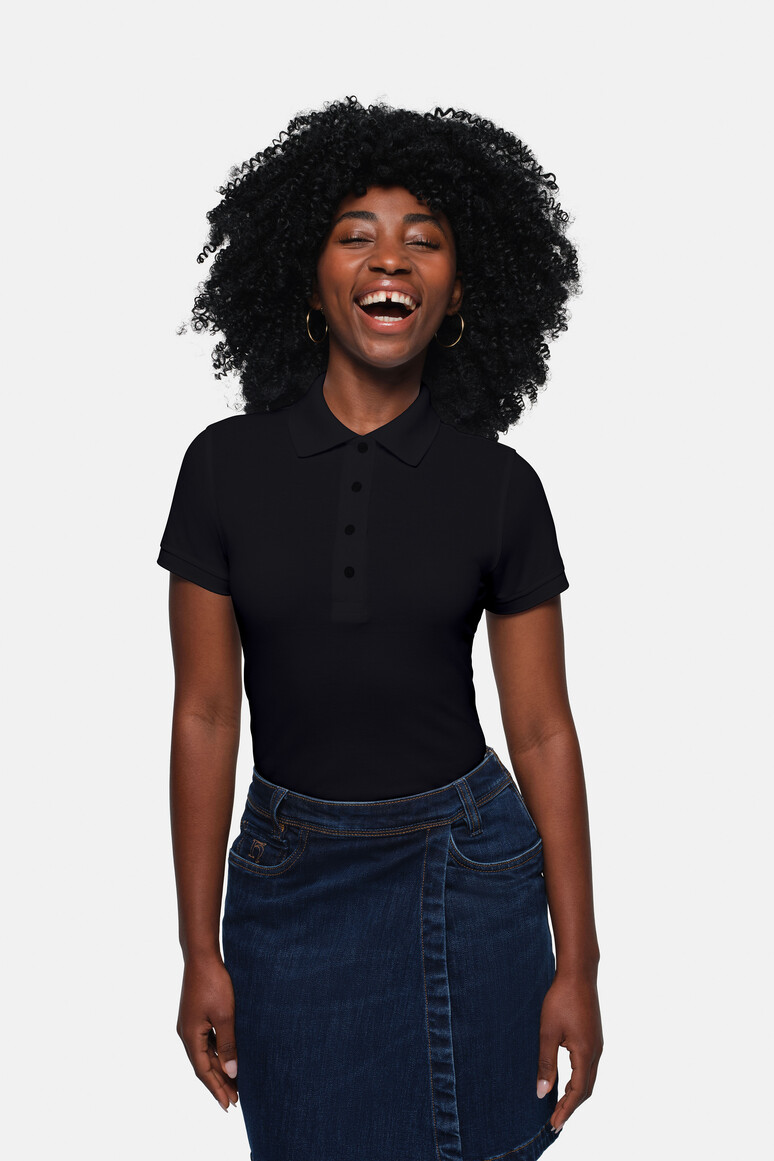 HAKRO 201 Damen Poloshirt Pima-Baumwolle in Schwarz – Modellansicht