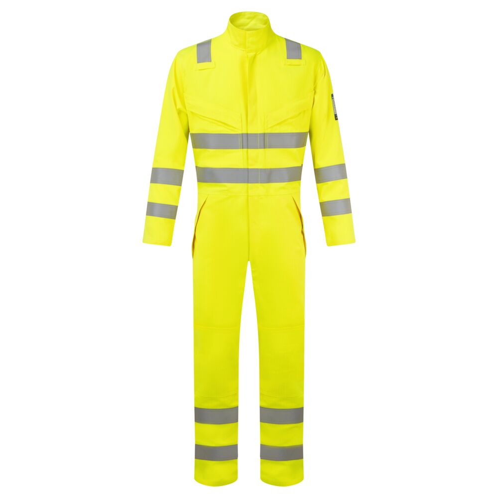 Portwest Modaflame Work Hi-Vis Multi-Norm FR Coverall in Gelb – Vorderansicht