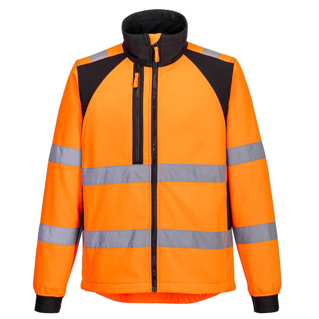 Portwest WX2 Eco Hi-Vis Softshell (2L) in Orange/Schwarz – Vorderansicht