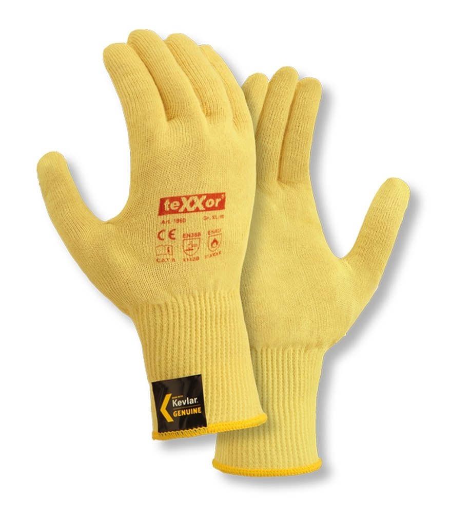 teXXor® Feinstrick-Handschuhe ARAMID in Goldgelb – Vorderansicht