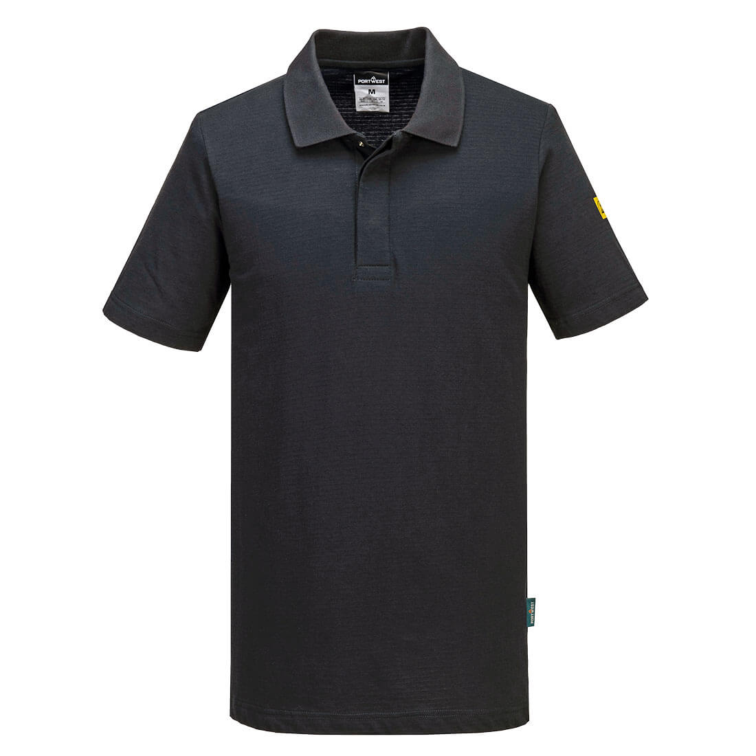 Portwest Anti-Static ESD Polo Shirt S/S in Schwarz – Vorderansicht