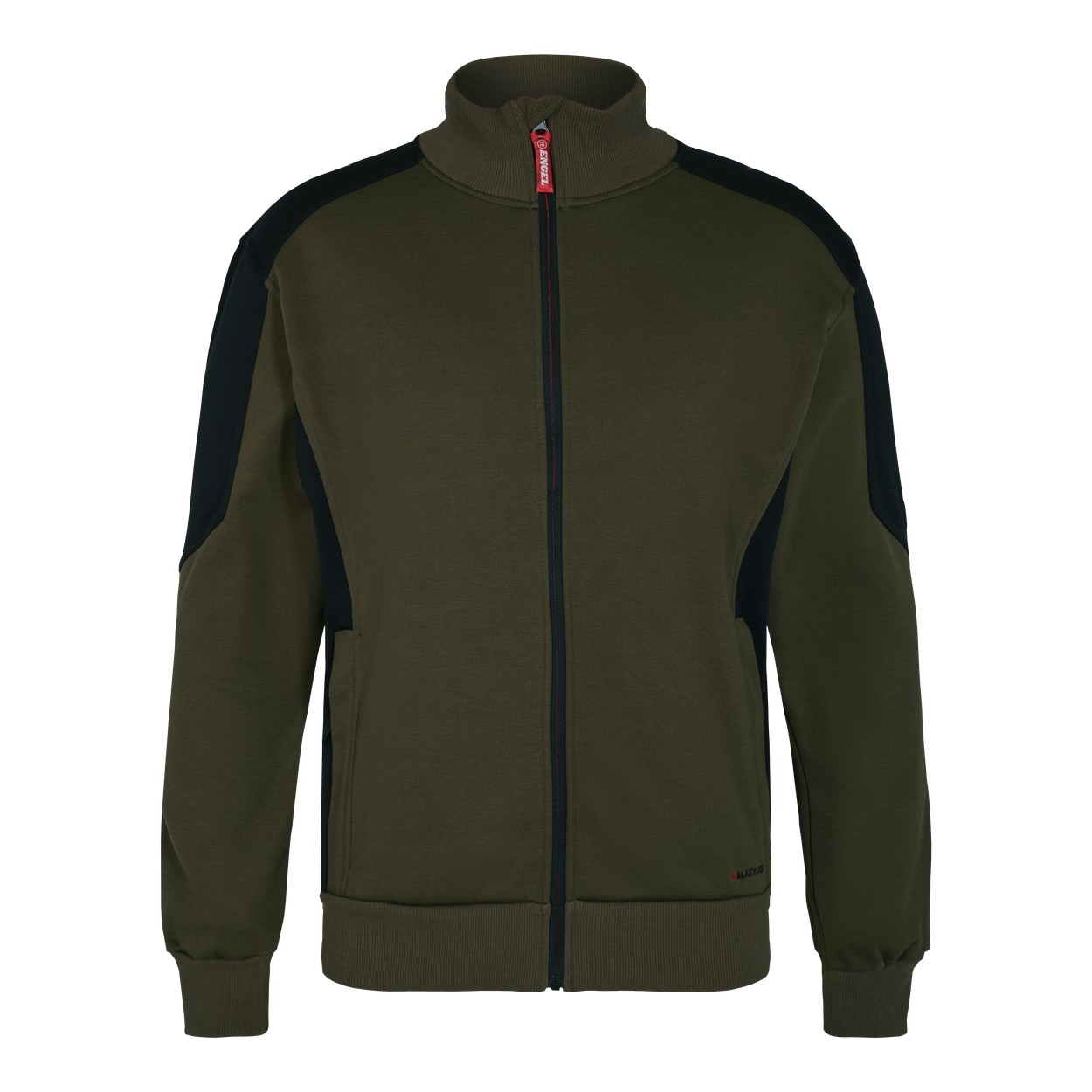 ENGEL Galaxy 8830-233 Sweatcardigan mit Kragen in Forest Green/Schwarz – Vorderansicht