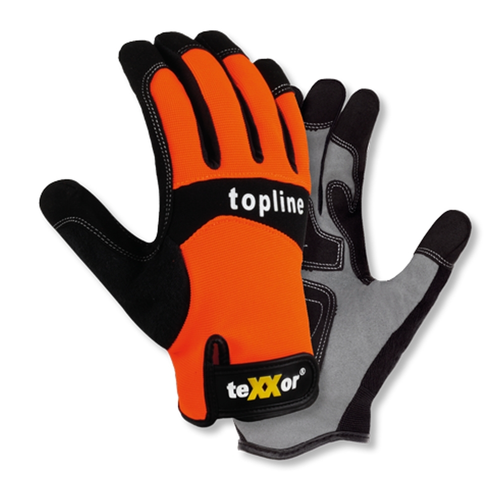 teXXor® topline Kunstleder-Handschuhe IRVINE, SB-Verpackung in Orange/Schwarz/Grau – Vorderansicht