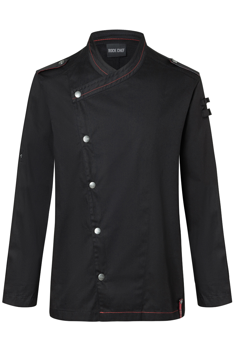 Langarm Herrenkochjacke ROCK CHEF®-Stage2 in Schwarz – Vorderansicht