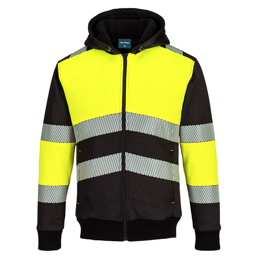 Portwest PW3 Hi-Vis Zipped Class 1 Winter Hoodie in Gelb/Schwarz – Vorderansicht