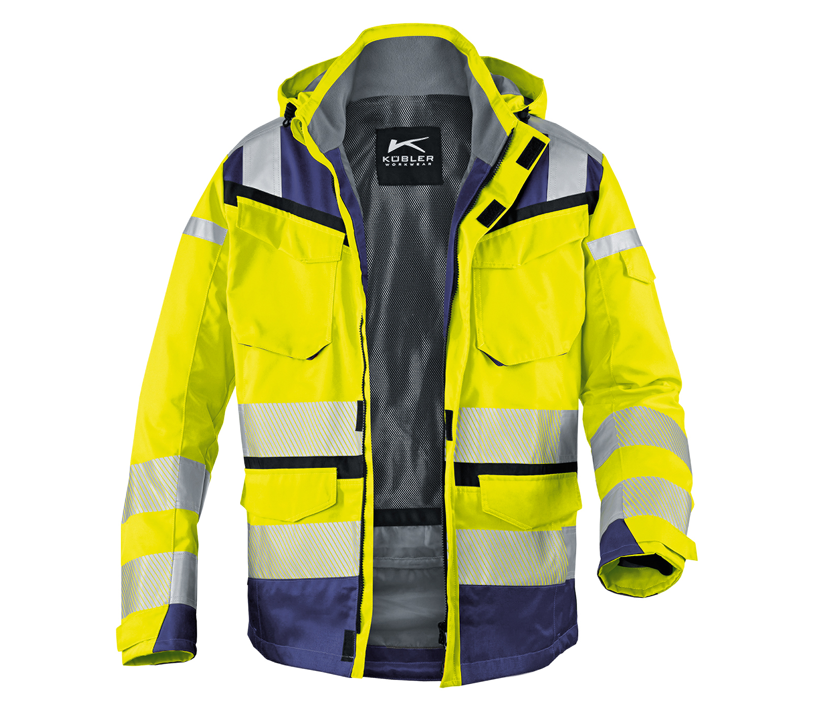 KÜBLER REFLECTIQ Wetterjacke SYMPATEX® PSA 2 in Warngelb/Dunkelblau – Vorderansicht
