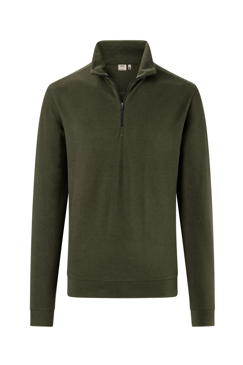 HAKRO 535 Zip-Longsleeve Piqué MIKRALINAR® ECO in Olive – Vorderansicht
