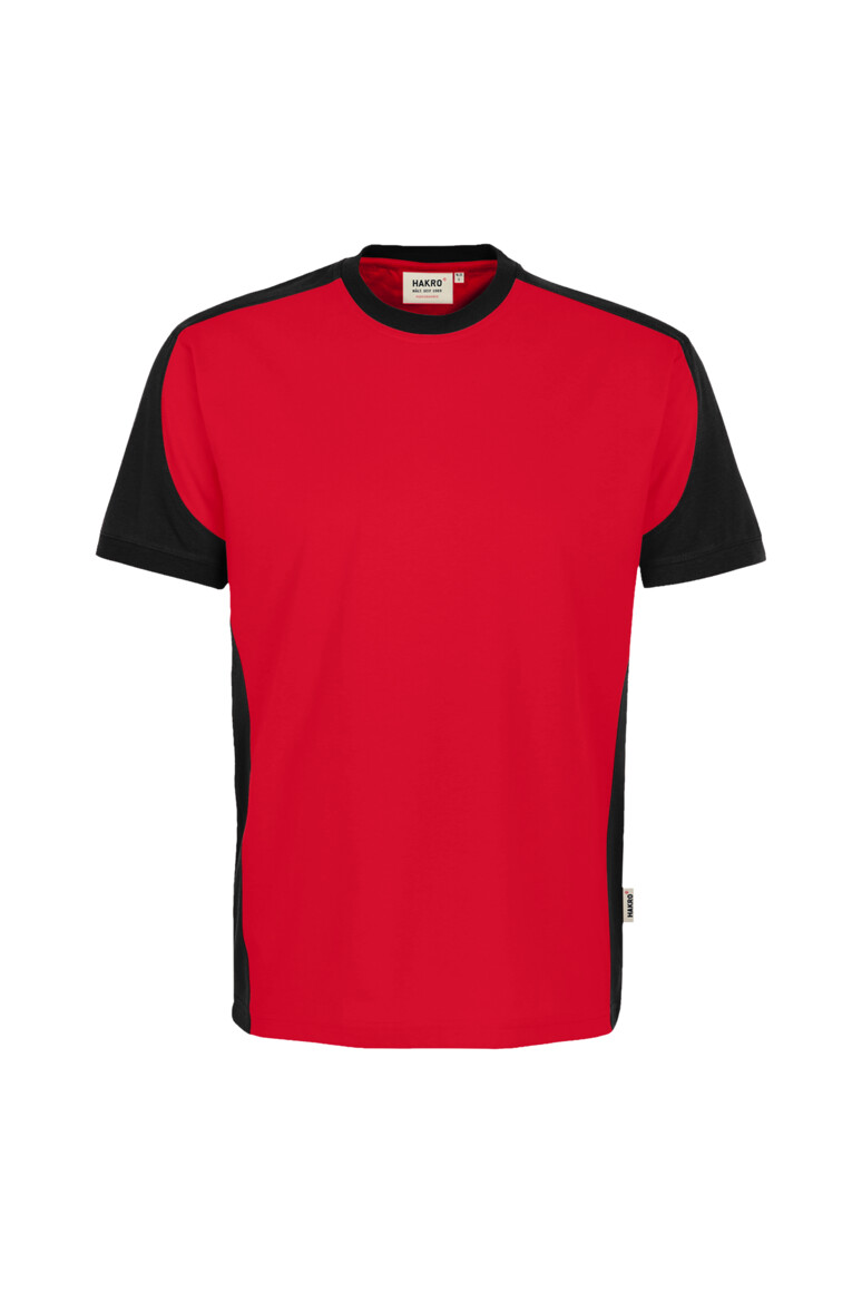 HAKRO 590 T-Shirt Contrast MIKRALINAR® ECO in Rot/Schwarz – Vorderansicht