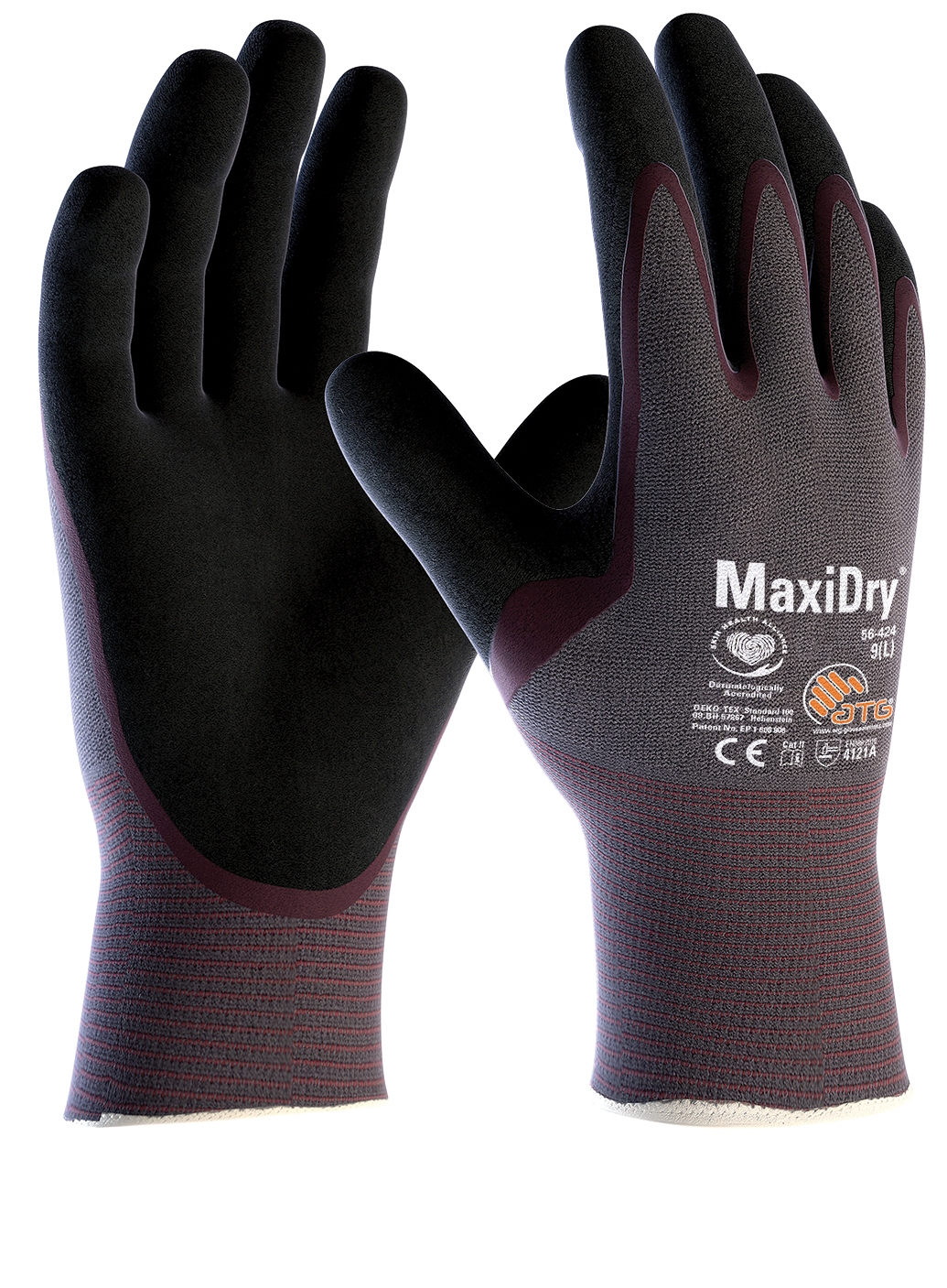 ATG® MaxiDry®  Nylon-Strickhandschuhe (56-424) in Lila/Schwarz – Vorderansicht