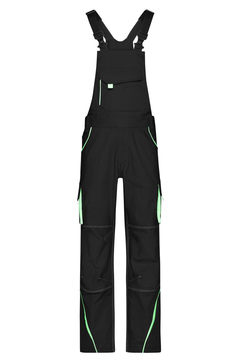 Daiber Workwear Pants with Bib - COLOR - in Black/Lime-Green – Vorderansicht
