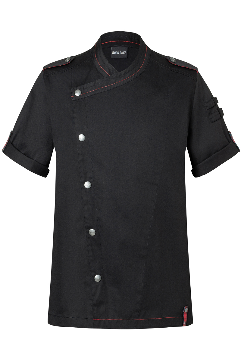 Kurzarm Herrenkochjacke ROCK CHEF®-Stage2 in Schwarz – Vorderansicht