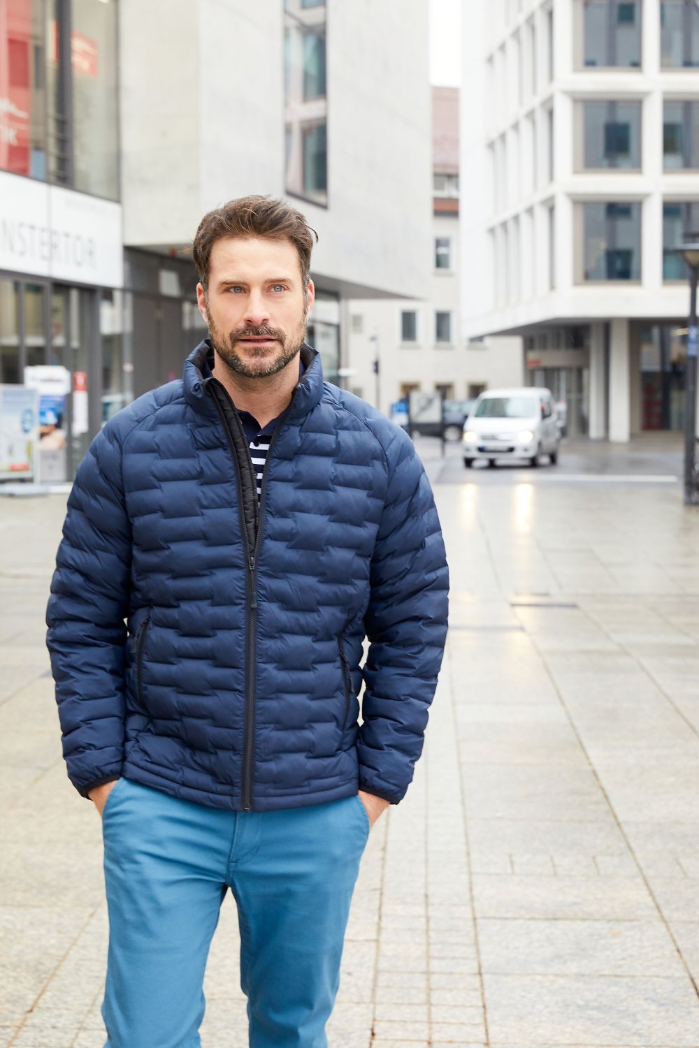 Daiber Men's Modern Padded Jacket GRS in Black-Matt – Modellansicht