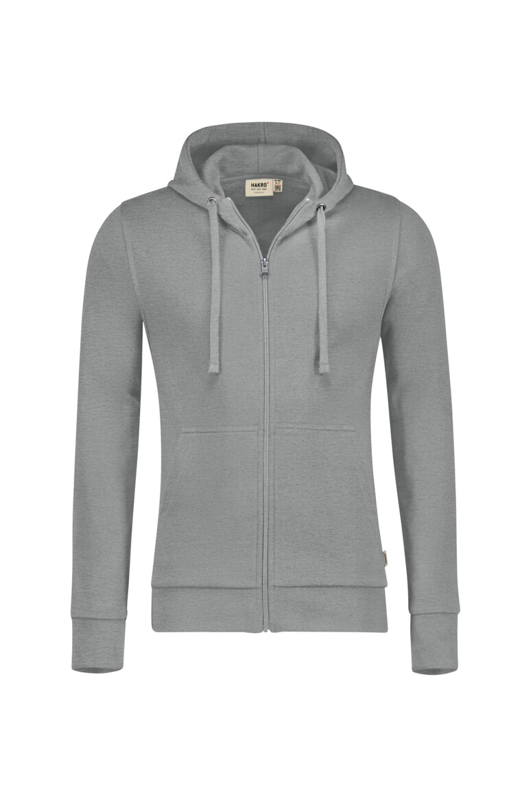 HAKRO 605 Kapuzen-Sweatjacke Premium in Grau Meliert – Vorderansicht