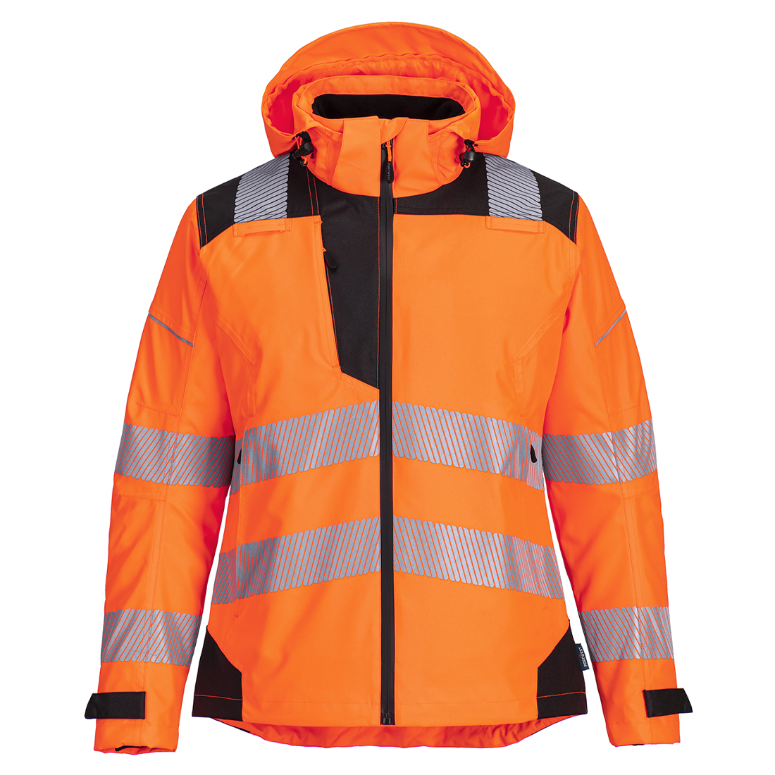 Portwest PW3 Hi-Vis Women's Rain Jacket in Orange/Schwarz – Vorderansicht