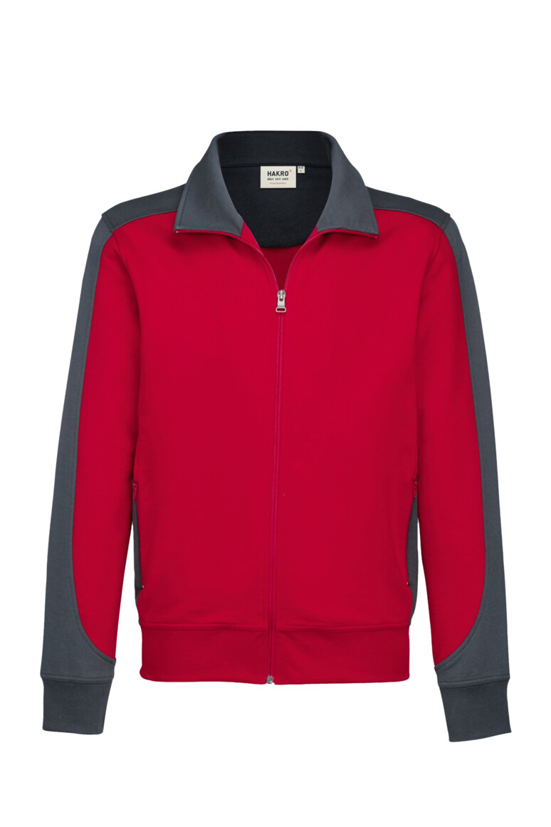 HAKRO 477 Sweatjacke Contrast MIKRALINAR® in Rot/Anthrazit – Vorderansicht