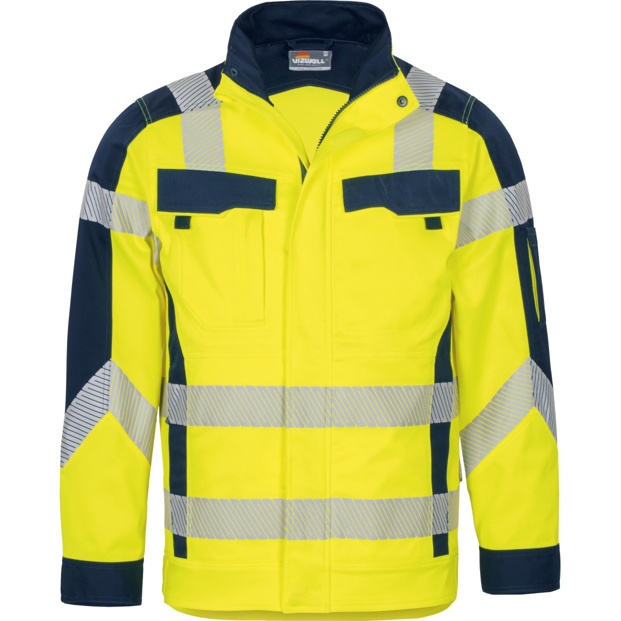 Vizwell Warnschutz-Bundjacke Flex HiVis VWT190 in Leuchtgelb-Marine – Vorderansicht