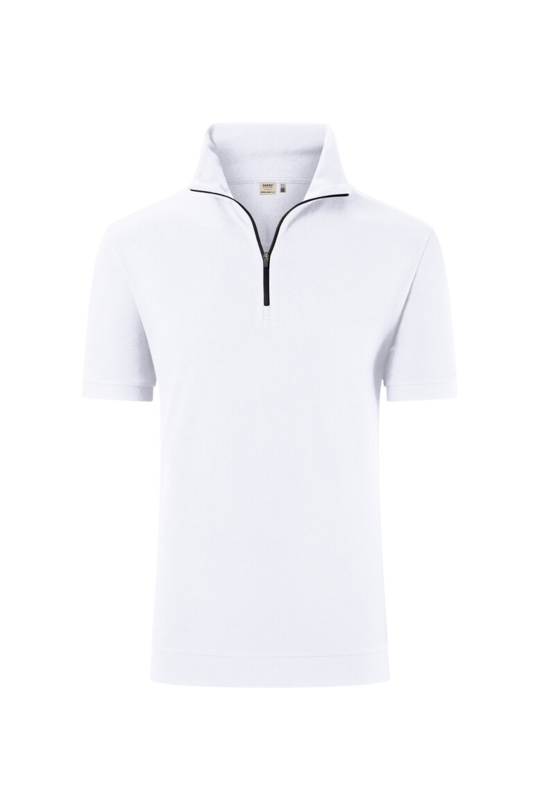 HAKRO 534 Zip-Shirt Piqué MIKRALINAR® ECO in Weiß – Vorderansicht