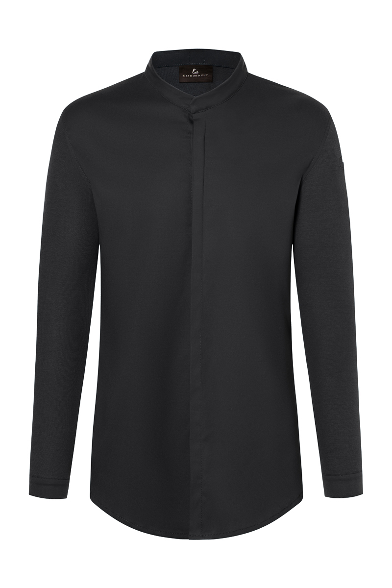 Langarm Herrenkochjacke DIAMOND CUT® Avantgarde in Schwarz – Vorderansicht