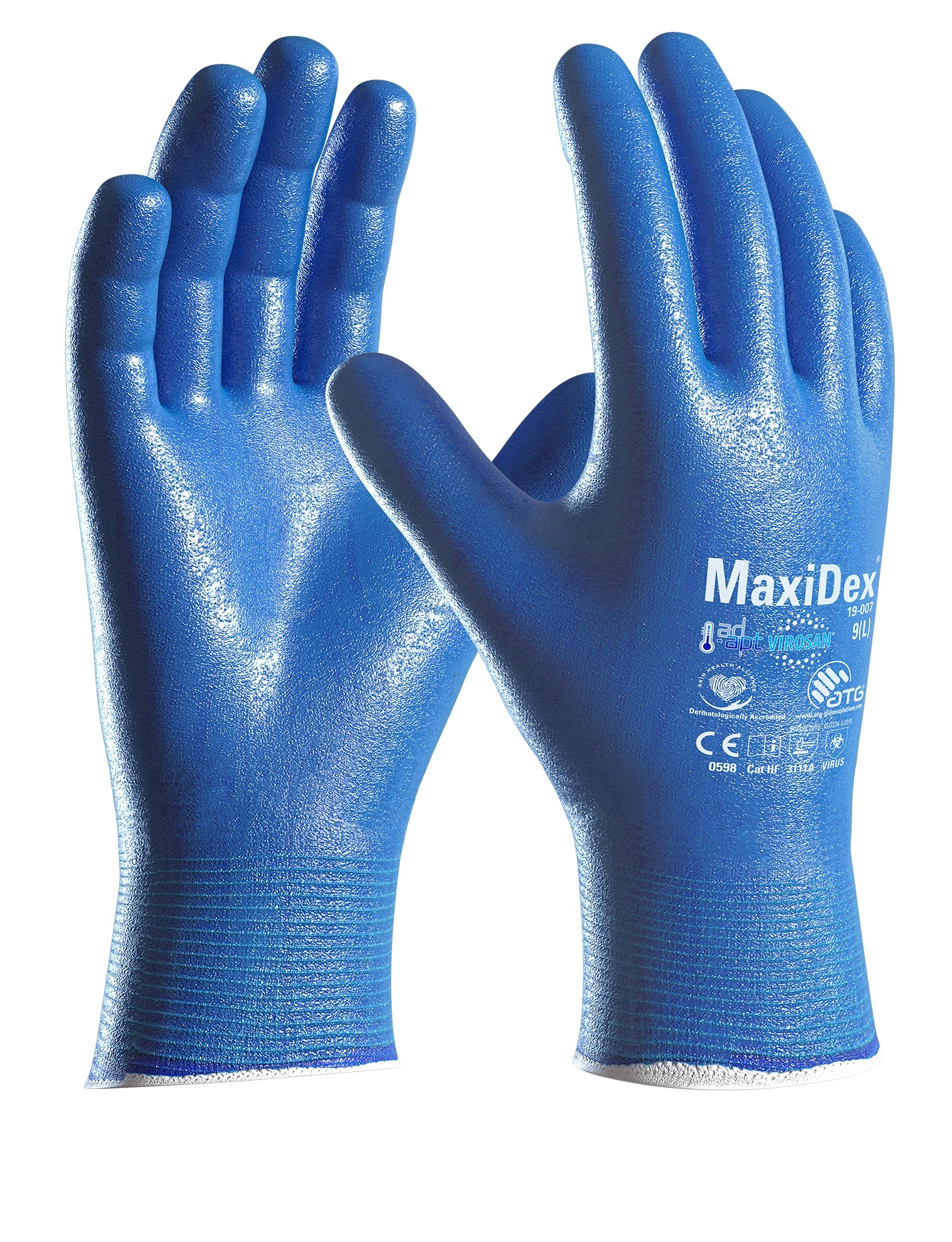 ATG® MaxiDex® Handschuhe (19-007) in Blau – Vorderansicht
