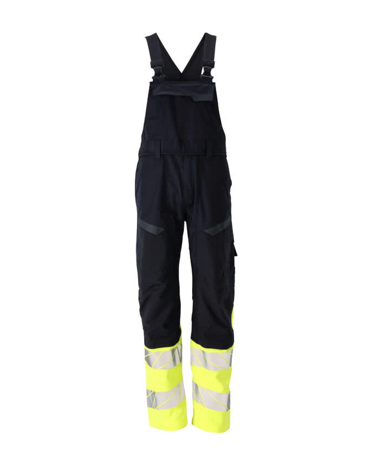 MASCOT Accelerate Multisafe Latzhose mit Knietaschen in Schwarzblau/Hi-Vis Gelb – Vorderansicht