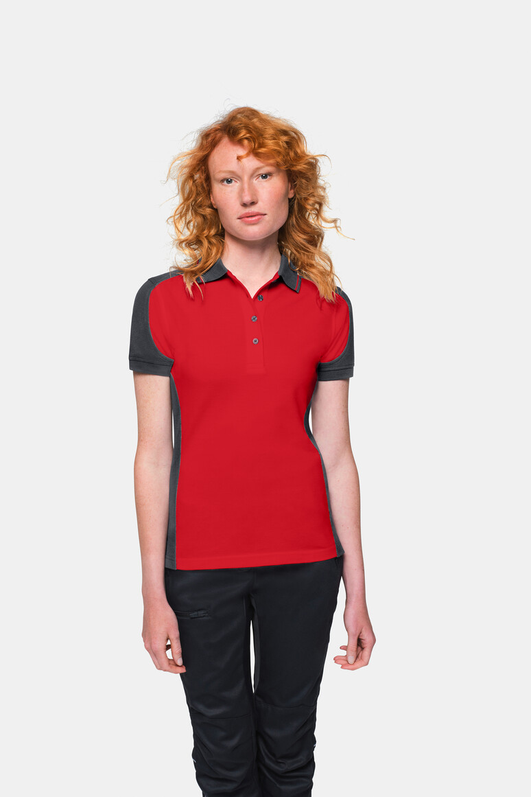 HAKRO 239 Damen Poloshirt Contrast MIKRALINAR® in Rot/Anthrazit – Modellansicht