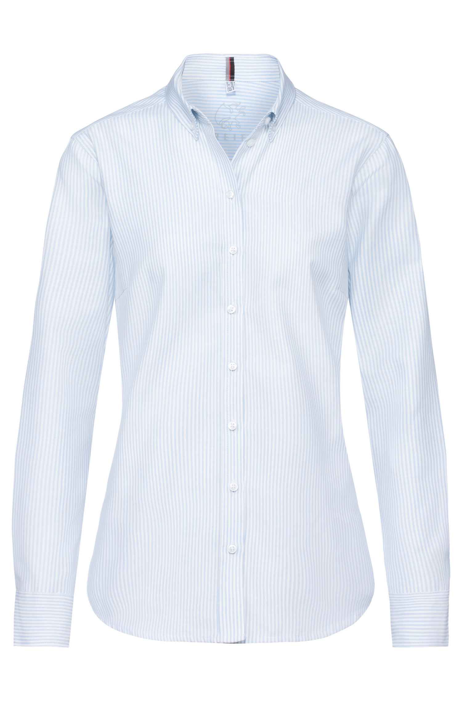 Greiff Damen-Bluse 1/1 RF Buttondown Casual in Blau/Weiß Gestreift – Vorderansicht