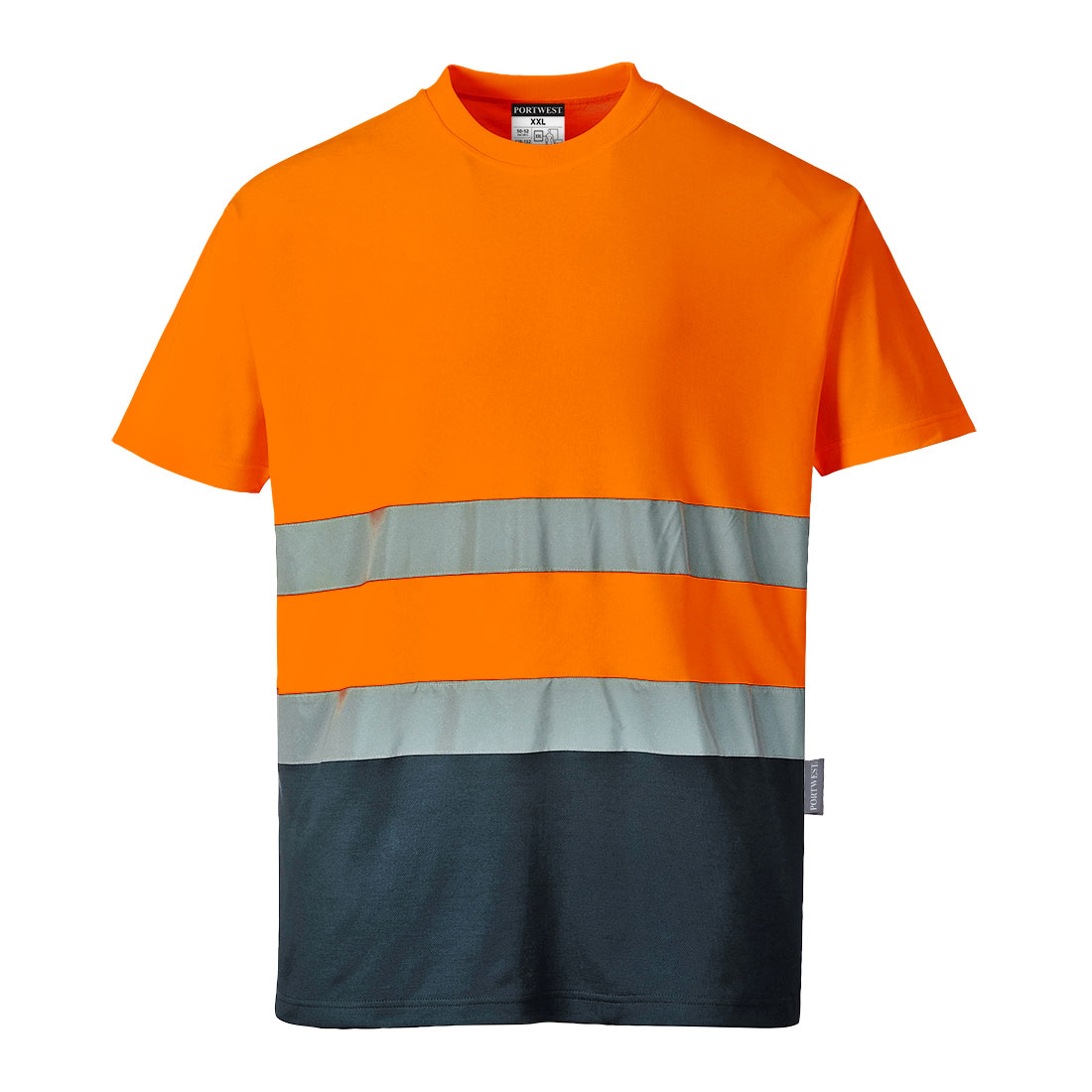 Portwest Hi-Vis Cotton Comfort Contrast T-Shirt S/S in Orange/Marine – Vorderansicht