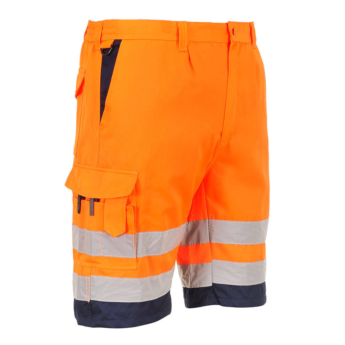 Portwest Hi-Vis Lightweight Polycotton Shorts in Orange/Marine – Vorderansicht