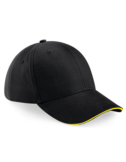 Beechfield Athleisure 6 Panel Cap in Black/Yellow – Vorderansicht
