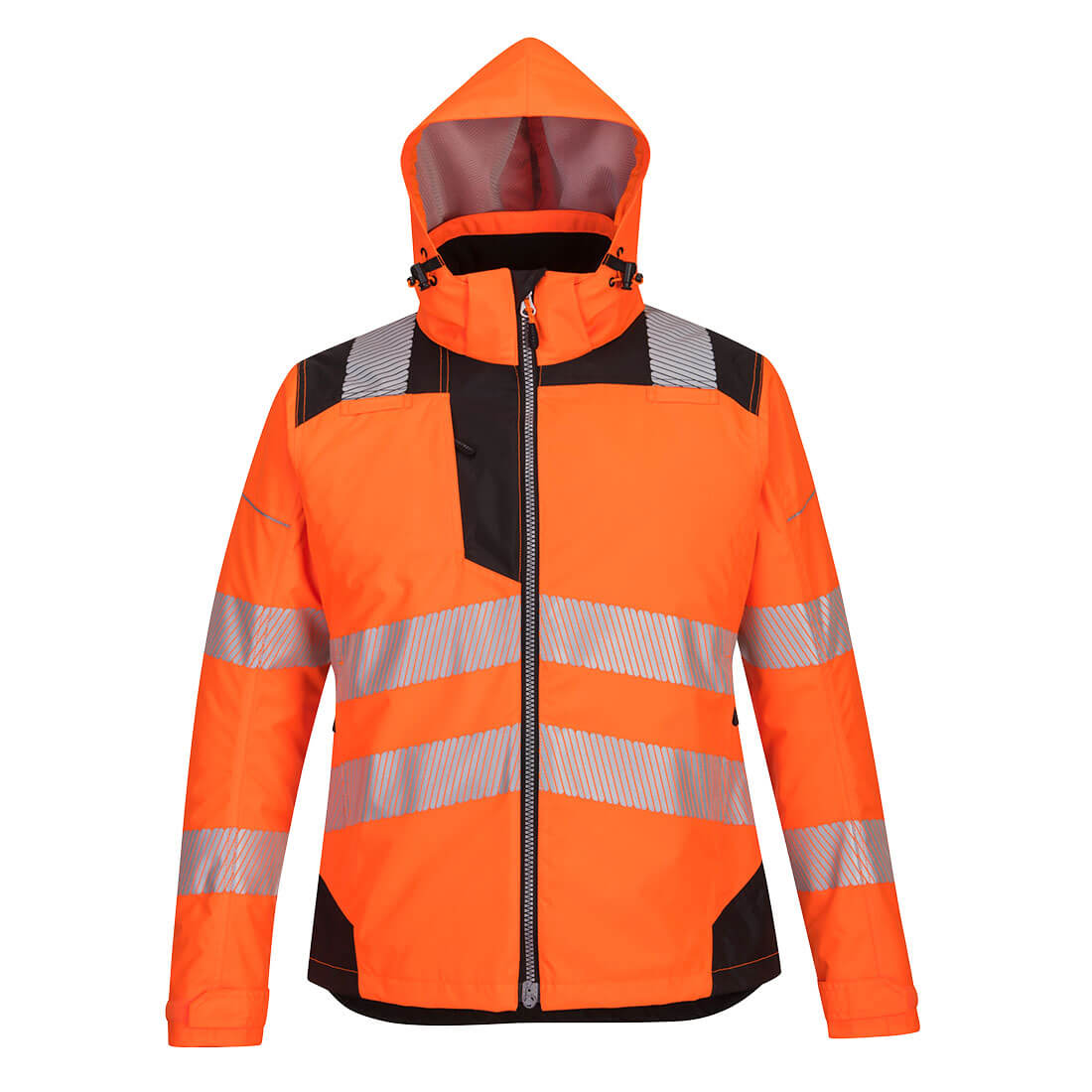 Portwest PW3 Hi-Vis Women's Winter Jacket in Orange/Schwarz – Vorderansicht