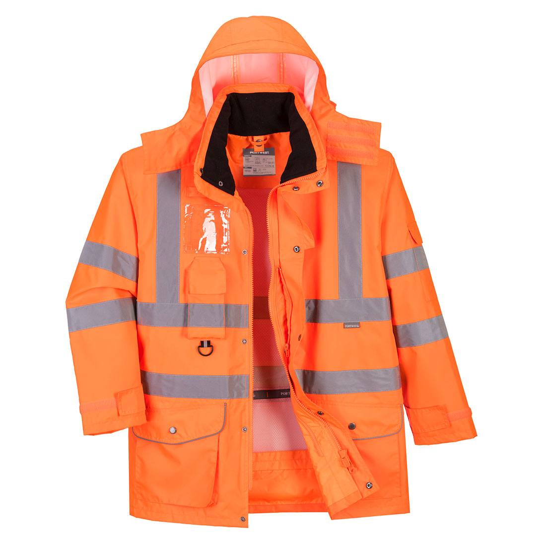 Portwest Hi-Vis Breathable 7-in-1 Traffic Jacket in Orange – Vorderansicht