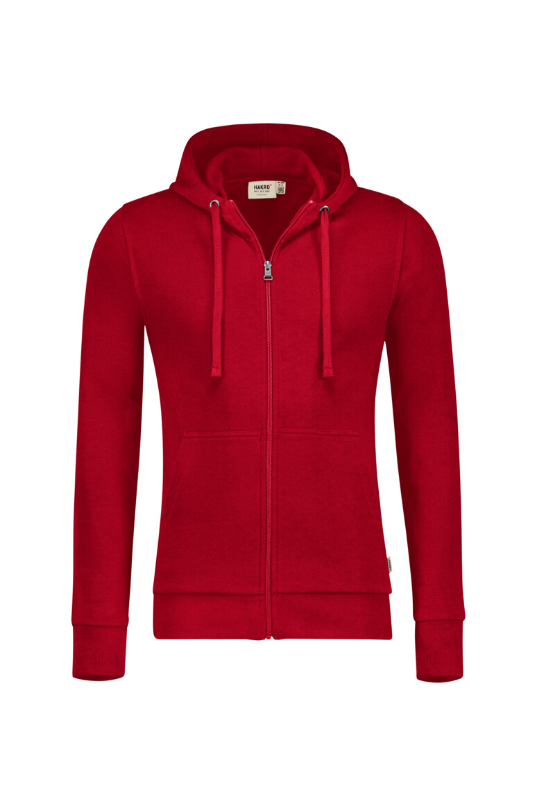 HAKRO 605 Kapuzen-Sweatjacke Premium in Rot – Vorderansicht
