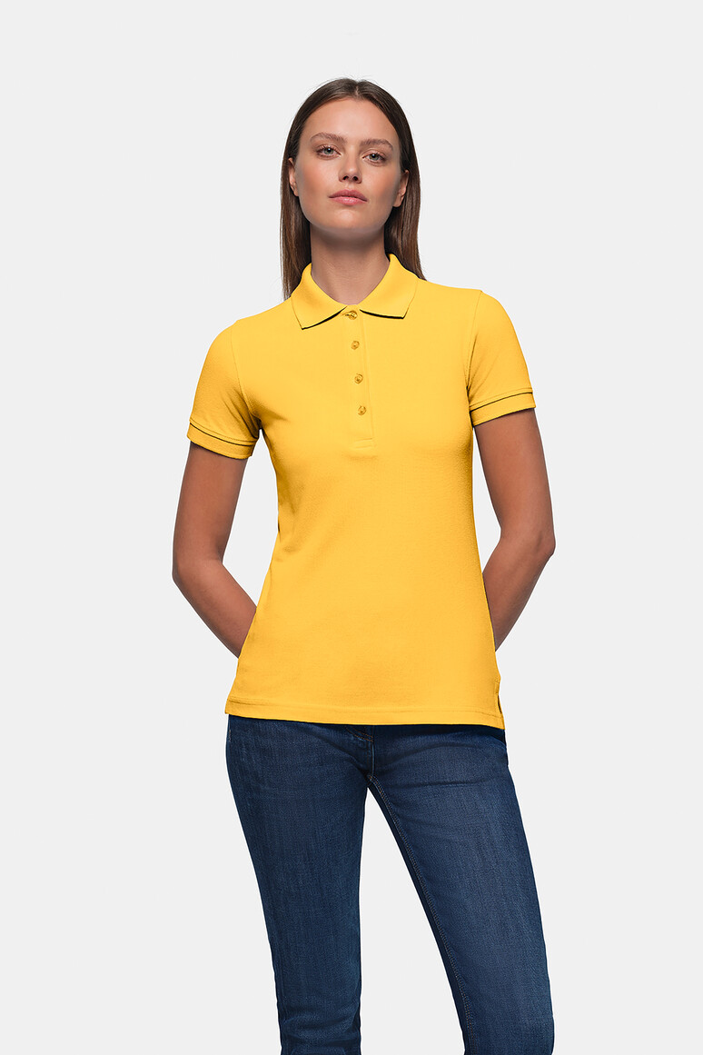 HAKRO 110 Damen Poloshirt Classic in Sonne – Modellansicht