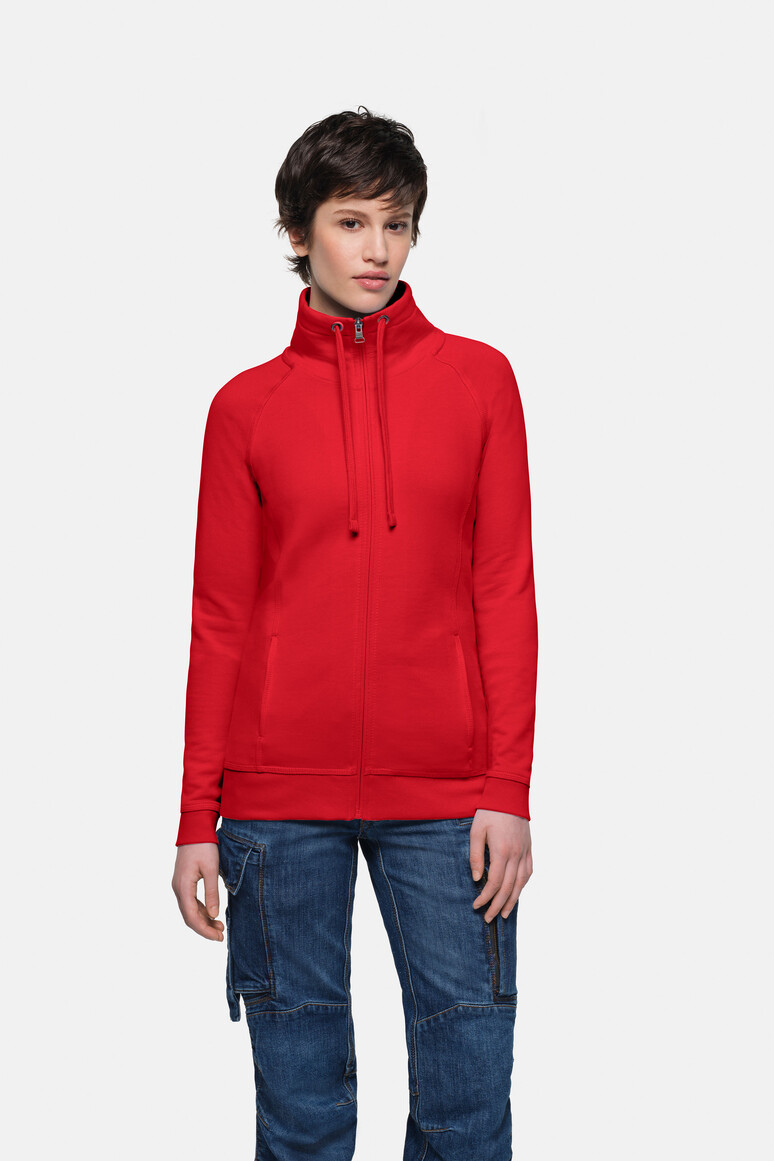HAKRO 406 Damen Sweatjacke Premium in Rot – Modellansicht