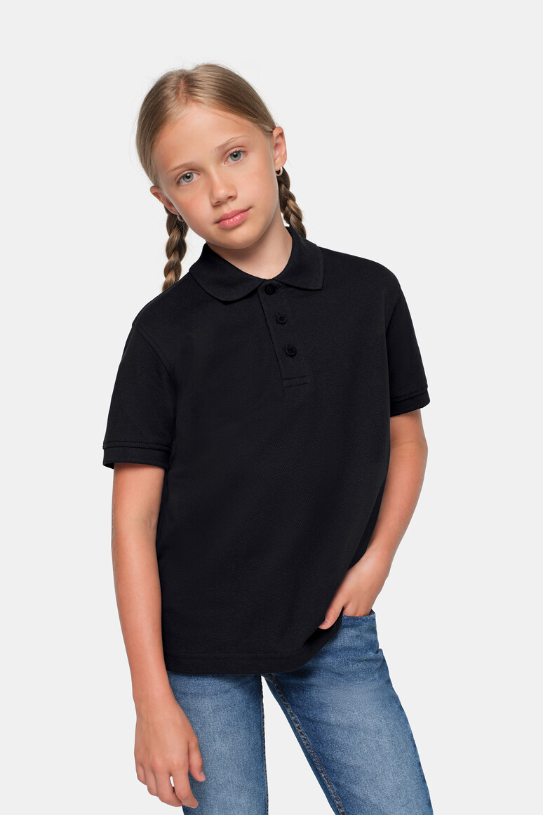 HAKRO 545 Kinder Poloshirt Bio-Baumwolle in Schwarz – Modellansicht