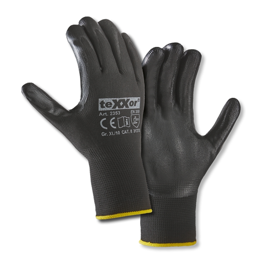 teXXor® Nitril-Handschuhe POLYESTER schwarz in Schwarz – Vorderansicht