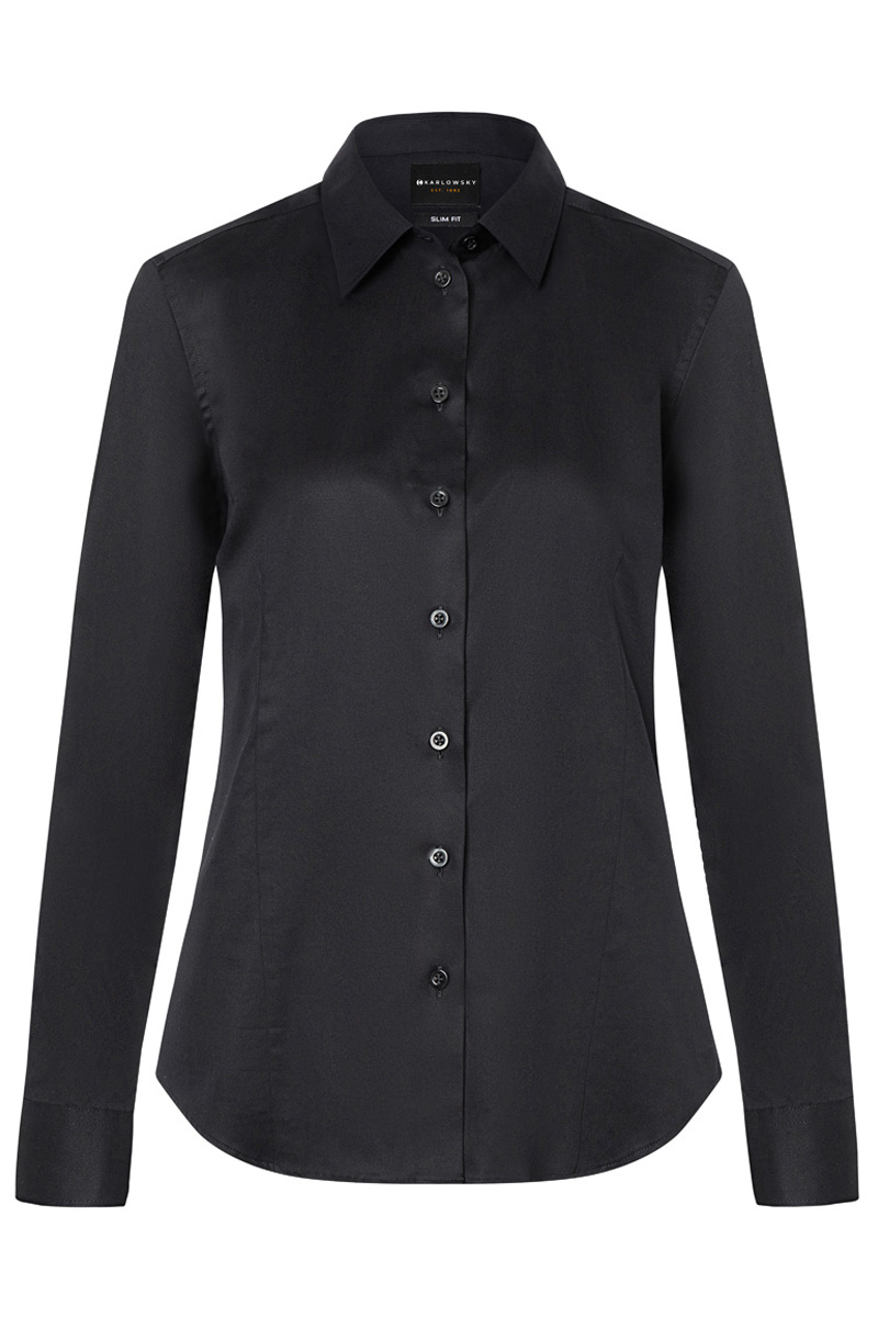 Karlowsky Langarm Damenbluse Active-Stretch in Modern-Fit in Schwarz – Vorderansicht