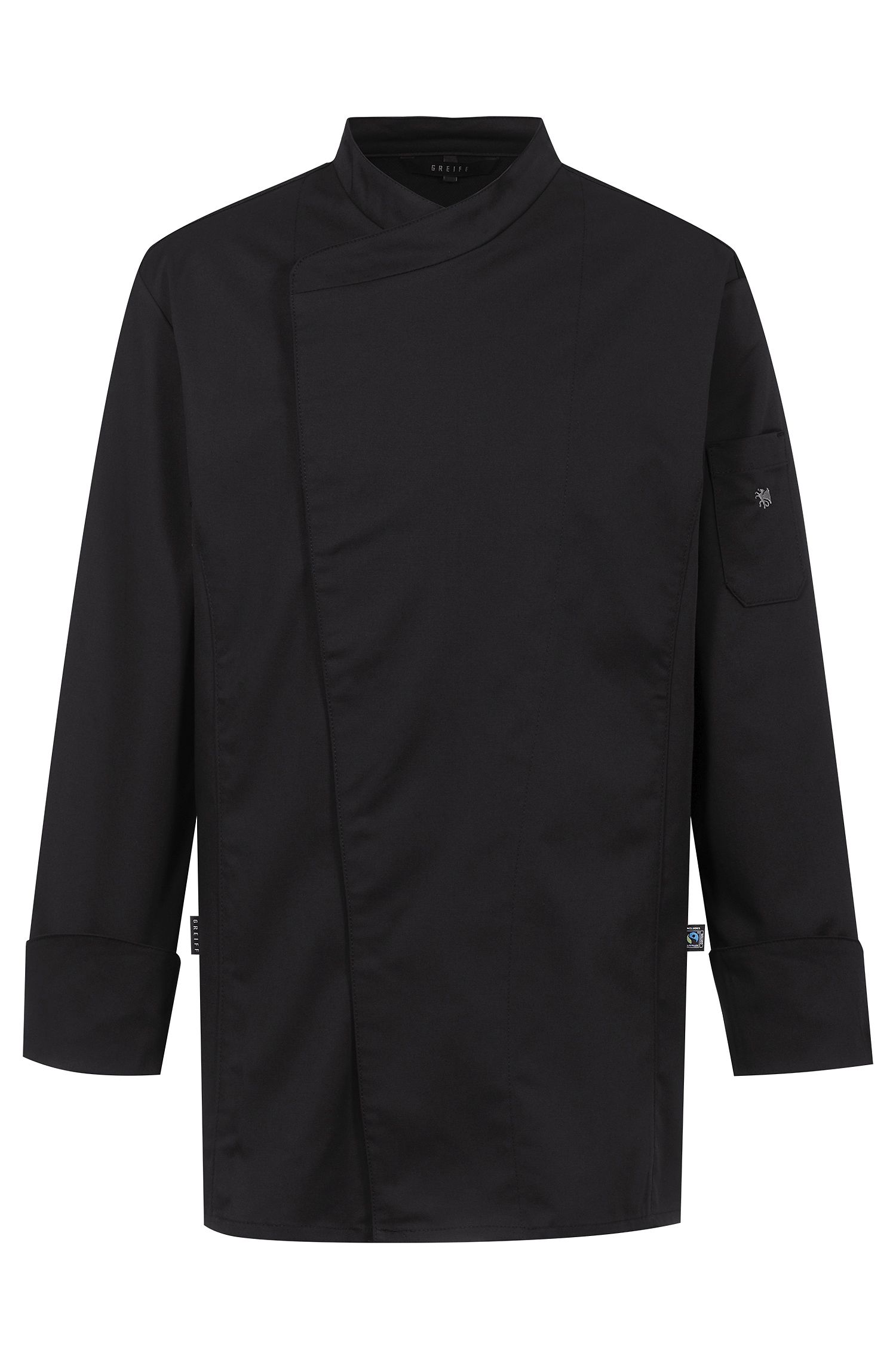 Greiff Kochjacke mit Jerseyrücken RF in Schwarz – Vorderansicht