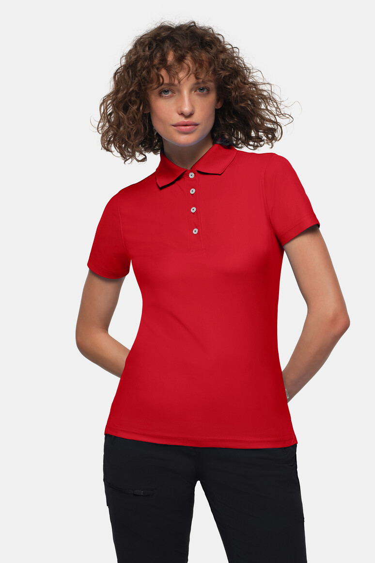 HAKRO 206 Damen Poloshirt COOLMAX® ECO in Rot – Modellansicht