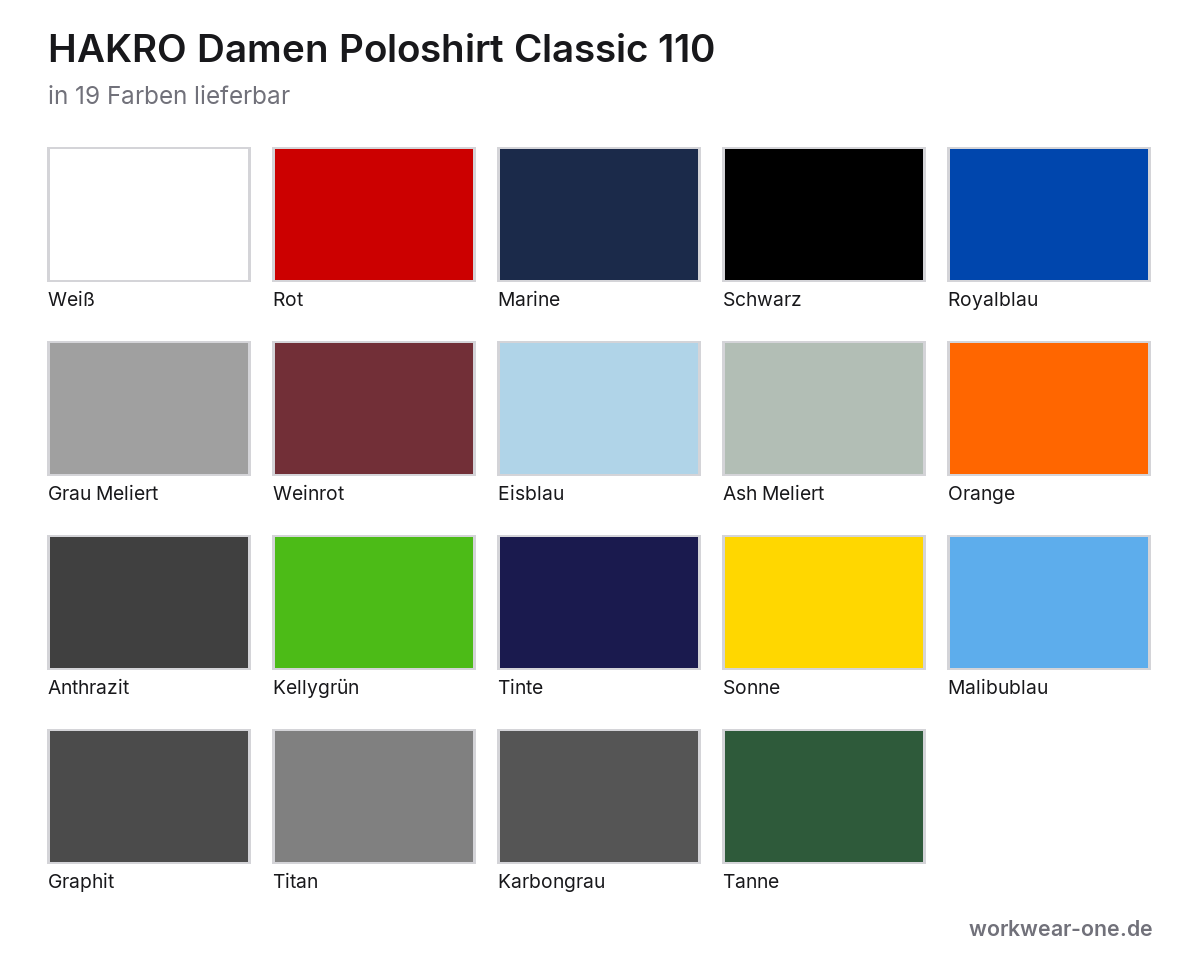 HAKRO Damen Poloshirt Classic – Farbübersicht mit 19 Farben