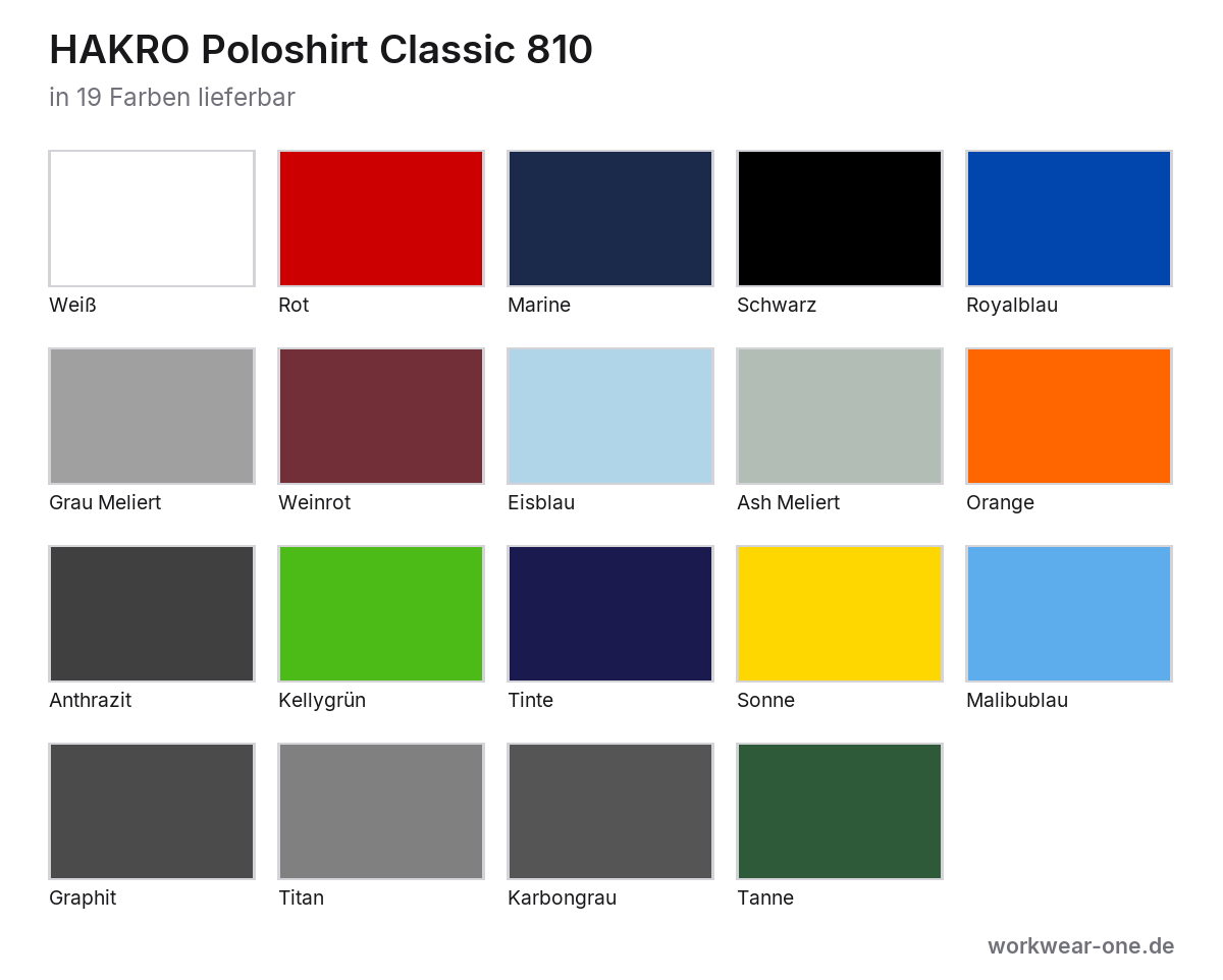 HAKRO Poloshirt Classic – Farbübersicht mit 19 Farben