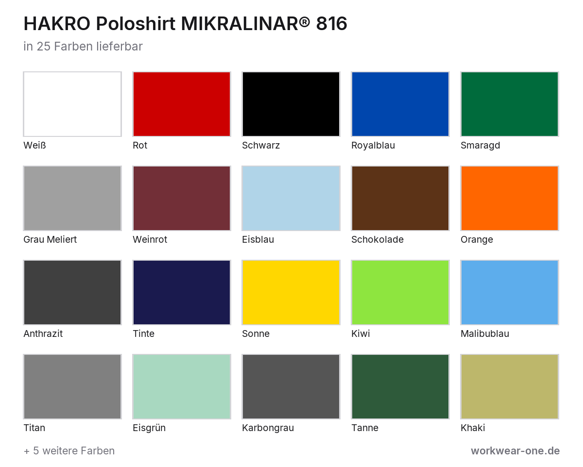 HAKRO Poloshirt MIKRALINAR® – Farbübersicht mit 25 Farben